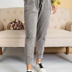 Purple Door Boutique New Arrivals Ash Grey Mineral Washed Joggers