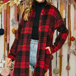 Purple Door Boutique Ladies' Winter Season Red Plaid Shacket