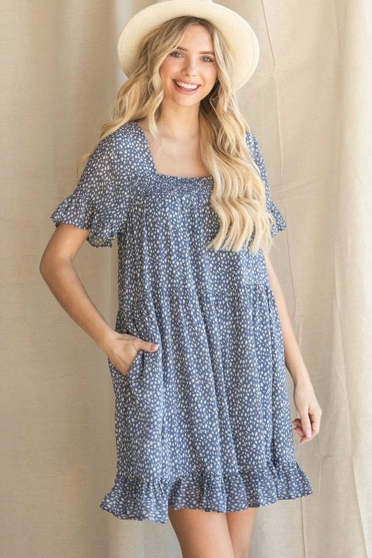 Purple Door Boutique Blue Baby Speckled Print Smocked Dress Summer SALE 2 Purple Door Boutique Blue Baby Speckled Print Smocked Dress Summer SALE