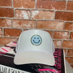 Distressed Vintage Couture New Arrivals White Smile Trucker Hat