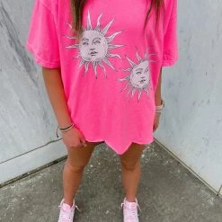 Distressed Vintage Couture Under A Neon Sun Pink Graphic Tee