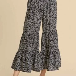 Purple Door Boutique Animal Lover Blue Ruffle Tiered Pants