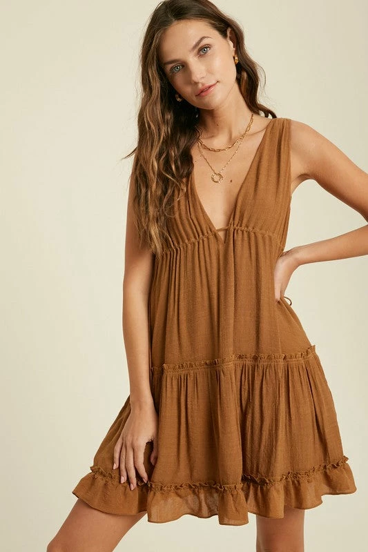 Purple Door Boutique Dancing Downtown Caramel Babydoll Dress 1 Purple Door Boutique Dancing Downtown Caramel Babydoll Dress