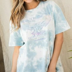 Purple Door Boutique Ladies' Legendary Eagle Blue Tie Dye Distressed Graphic Tee