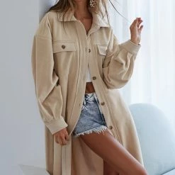 Purple Door Boutique Better With Fleece Long Oatmeal Jacket