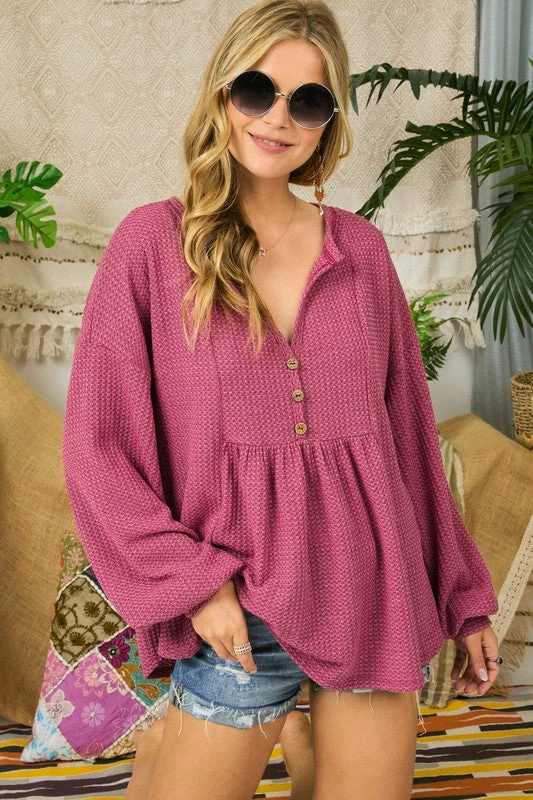 Purple Door Boutique Textured Knit Burgundy Peplum Top 1 Purple Door Boutique Textured Knit Burgundy Peplum Top