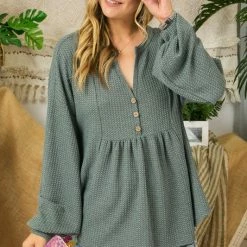 Purple Door Boutique New Arrivals Textured Knit Olive Peplum Top