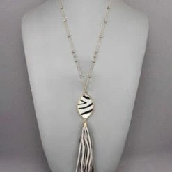 Purple Door Boutique Zebra Tassel Beaded Silver Necklace