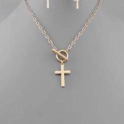 Purple Door Boutique Cross Charm Toggle Chain Necklace