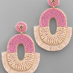 Purple Door Boutique Oval Love Pink Beaded Earrings