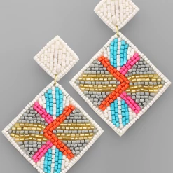 Purple Door Boutique Summer Vibes White Beaded Earrings Jewelry