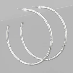 Purple Door Boutique Silver Textured Open Hoop Earrings