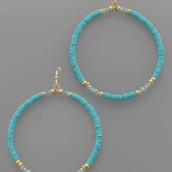 Purple Door Boutique New Arrivals Turquoise Beaded Gold Hoop Earrings