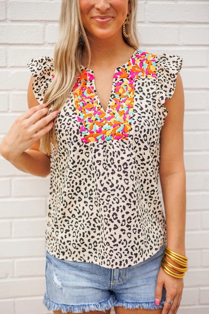 Purple Door Boutique Cream Cheetah Print Embroidered Top New Arrivals 1 Purple Door Boutique Cream Cheetah Print Embroidered Top New Arrivals