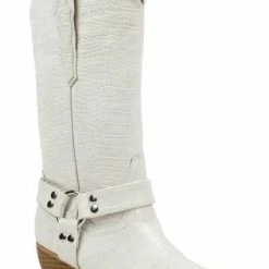 Purple Door Boutique New Arrivals Evon Croc Print Cream Cowgirl Boots