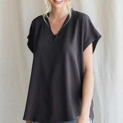 Purple Door Boutique Black Raw Edge Top Ladies'