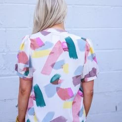 Purple Door Boutique The Abstract Painted Ivory Top New Arrivals
