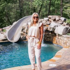 Purple Door Boutique Sienna Linen Cream Top