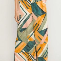 Purple Door Boutique Green Abstract Wide Leg Pants New Arrivals