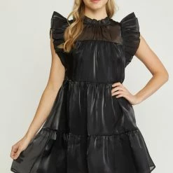 Purple Door Boutique Iridescent Black Tiered Babydoll Dress