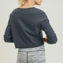 Mono B Athleisure Mono B Black Waffle Knit Cropped Top Ladies'