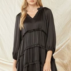 Purple Door Boutique Satin Babydoll Dress In Black