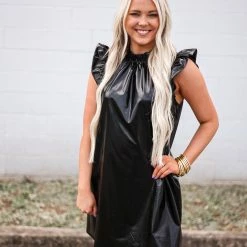 Purple Door Boutique Metallic Dreams Black Pleather Dress New Arrivals