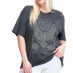 Purple Door Boutique Black Distressed Free Bird Tee New Arrivals