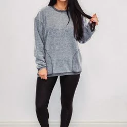 Purple Door Boutique Mono B Fuzzy Charcoal Pullover