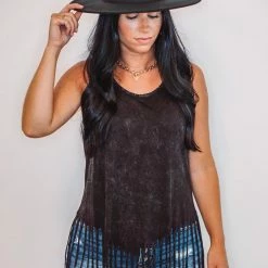 Purple Door Boutique Summer SALE Cowgirl Vibes Black Fringe Top