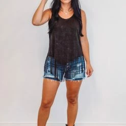 Purple Door Boutique Summer SALE Cowgirl Vibes Black Fringe Top