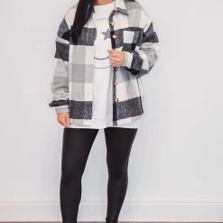 Purple Door Boutique Snuggled Up Black White Shacket Ladies'