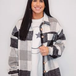 Purple Door Boutique Snuggled Up Black White Shacket Ladies'