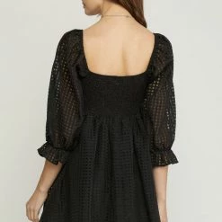 Purple Door Boutique Grid Print Black Babydoll Dress