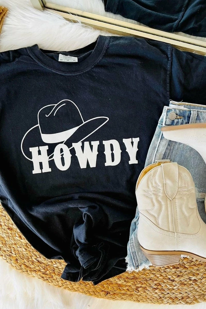 Purple Door Boutique Howdy Cowboy Hat Black T Shirt New Arrivals 1 Purple Door Boutique Howdy Cowboy Hat Black T Shirt New Arrivals