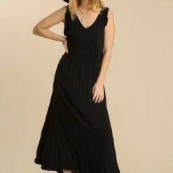 Purple Door Boutique Into The Night Black Frayed Maxi Dress Summer SALE