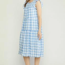 Purple Door Boutique Fanciful Blue Gingham Midi Dress