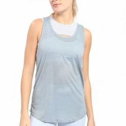 Mono B Athleisure New Arrivals Mono B Blue Mesh Racerback Tank Top