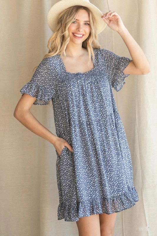 Purple Door Boutique Blue Baby Speckled Print Smocked Dress Summer SALE 1 Purple Door Boutique Blue Baby Speckled Print Smocked Dress Summer SALE