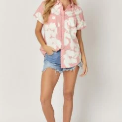 The Purple Door Boutique Blush Cloud Washed Denim Top