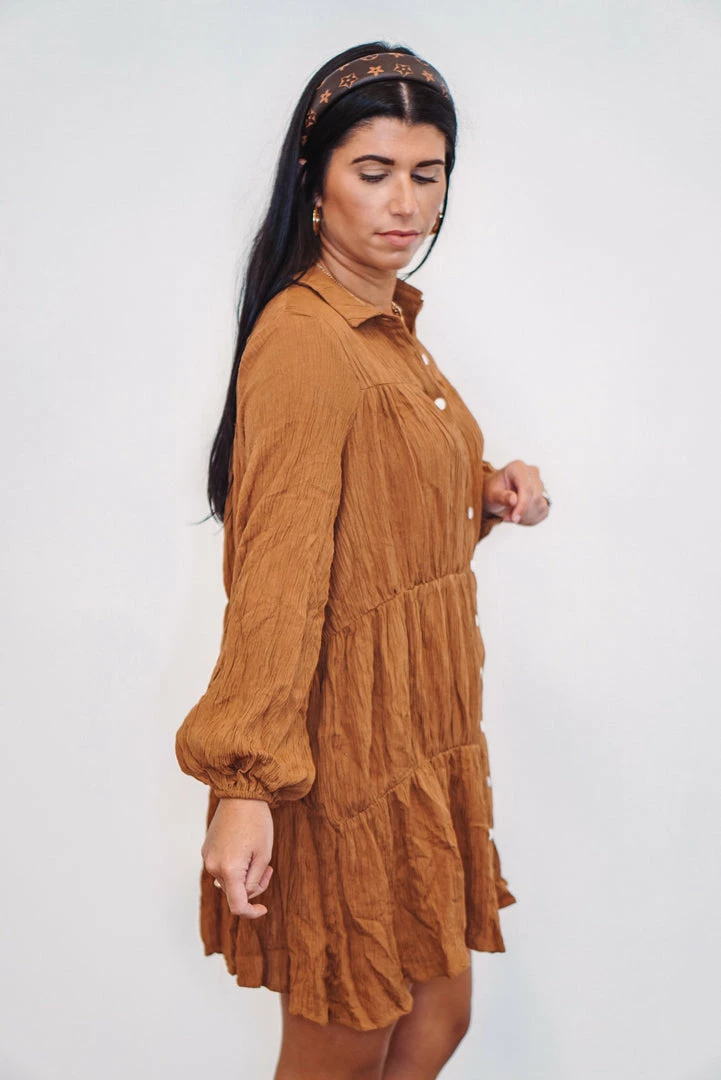 Purple Door Boutique Caramel Shimmer Tiered Mini Dress 4 Purple Door Boutique Caramel Shimmer Tiered Mini Dress