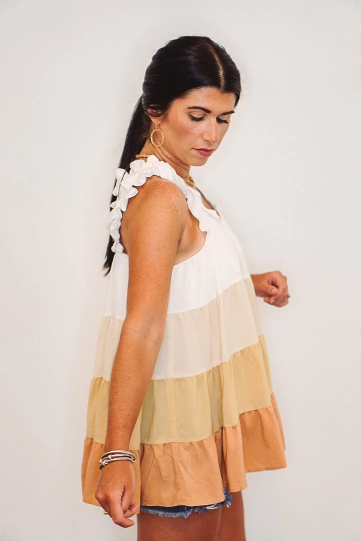 Purple Door Boutique Summer SALE Fall Sunrise Clay Combo Colorblock Tiered Top 4 Purple Door Boutique Summer SALE Fall Sunrise Clay Combo Colorblock Tiered Top