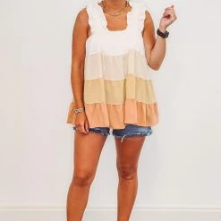 Purple Door Boutique Summer SALE Fall Sunrise Clay Combo Colorblock Tiered Top 7 Purple Door Boutique Summer SALE Fall Sunrise Clay Combo Colorblock Tiered Top