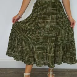 Purple Door Boutique Ladies' Through The Forest Olive Midi Skirt