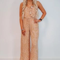 Purple Door Boutique True Love Caramel Printed Jumpsuit Ladies'