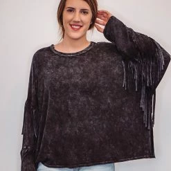 Purple Door Boutique Ladies' Yes Fringe Black Top