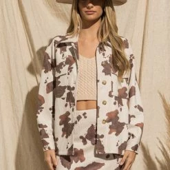 Purple Door Boutique Ladies' Brown Suede Cow Print Jacket