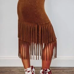Purple Door Boutique Summer SALE Cowgirl Dreams Camel Color Fringe Midi Skirt