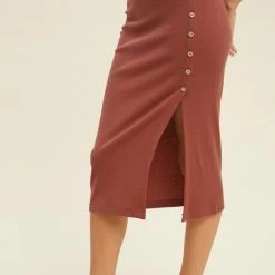 Purple Door Boutique Burl Wood Ribbed Knit Midi Skirt