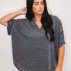 Purple Door Boutique Cozy Black Mineral Washed Top Ladies' 7 Purple Door Boutique Cozy Black Mineral Washed Top Ladies'